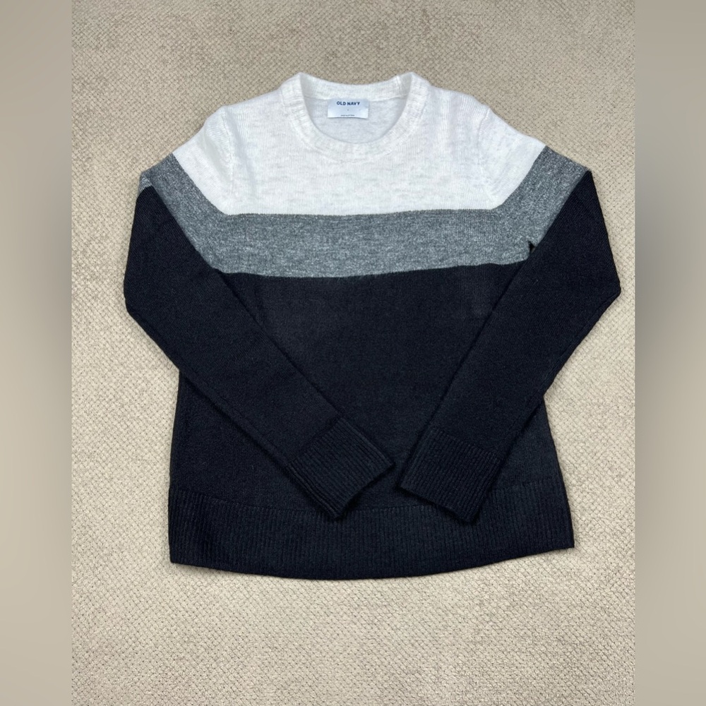 Old Navy Cozy Colorblock Women’s Small Black White Crewneck Long Sleeve Sweater